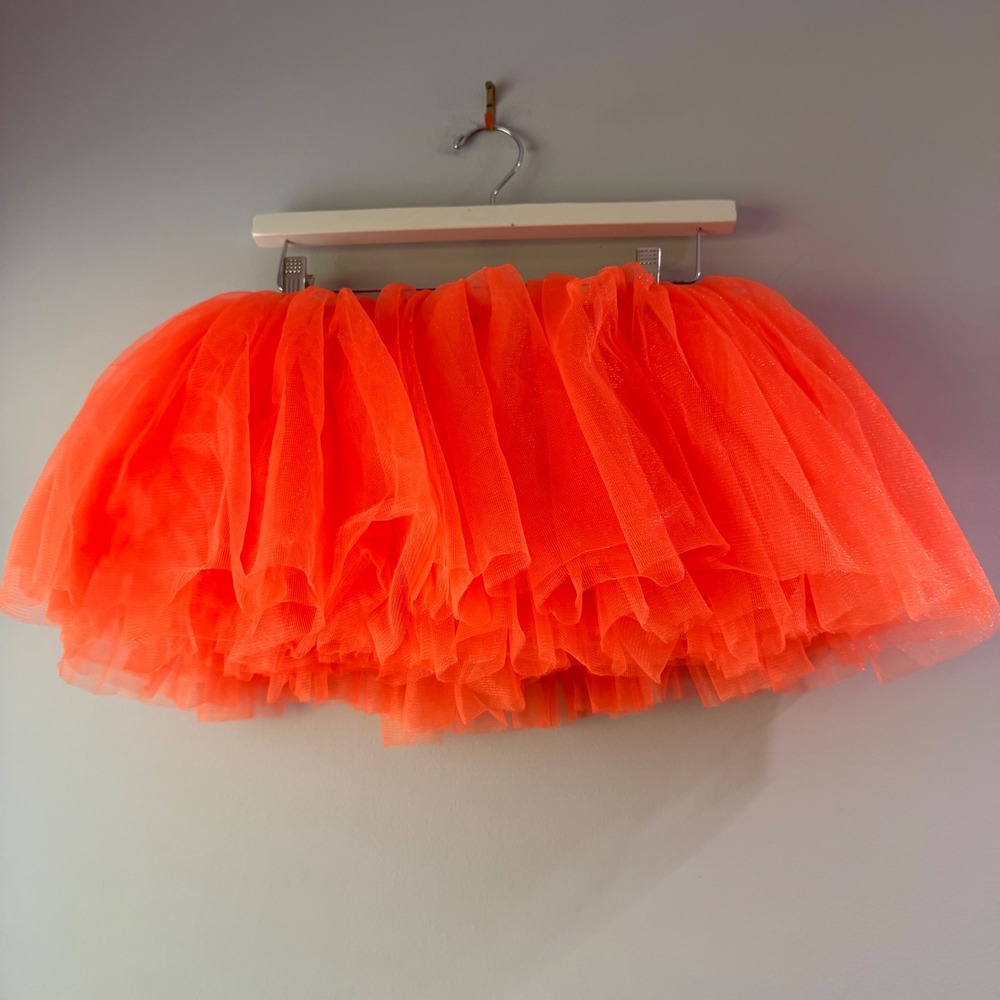 Amscan Tutu Skirt Adult One Size Neon Orange Excellent Mesh Tulle Costume 397280